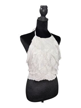339. Zara NWT Women’s White Eyelet Ruffle Halter Crop Top Size M